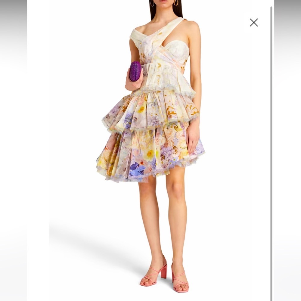 NWT ZIMMERMANN Tiered floral-print silk and linen-blend gauze mini dress